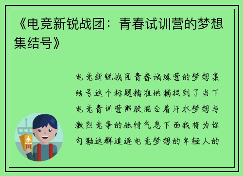 《电竞新锐战团：青春试训营的梦想集结号》